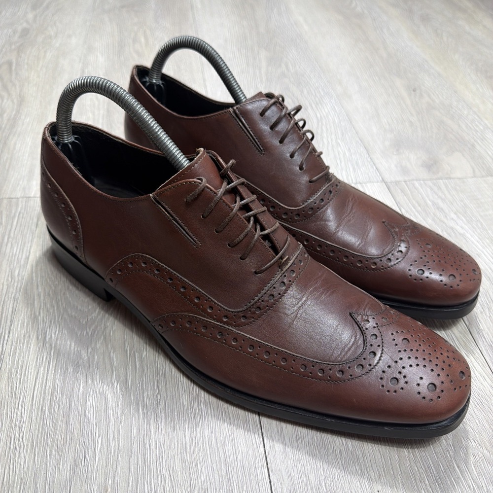 BRUNO MAGLI "Rochyro" Wingtip Oxford Dress Shoes Brogue Cognac Brown 9M Handmade